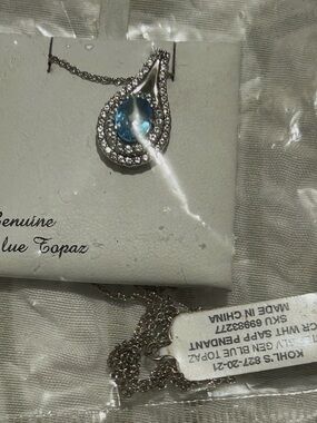 Blue Topaz Teardrop Pendant Necklace - Sterling Silver chain